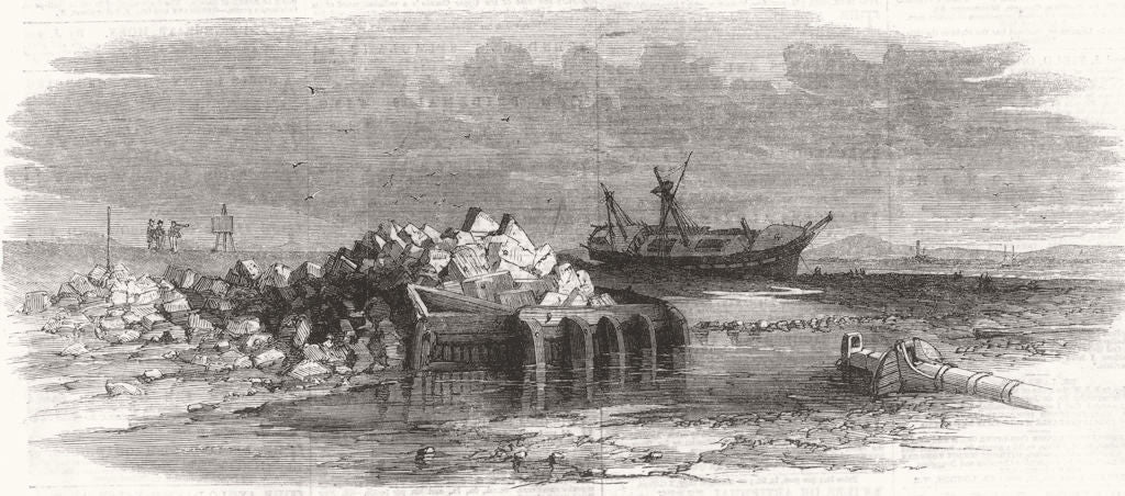 LANCS. Ruins of Lytham Lighthouse 1863 old antique vintage print picture